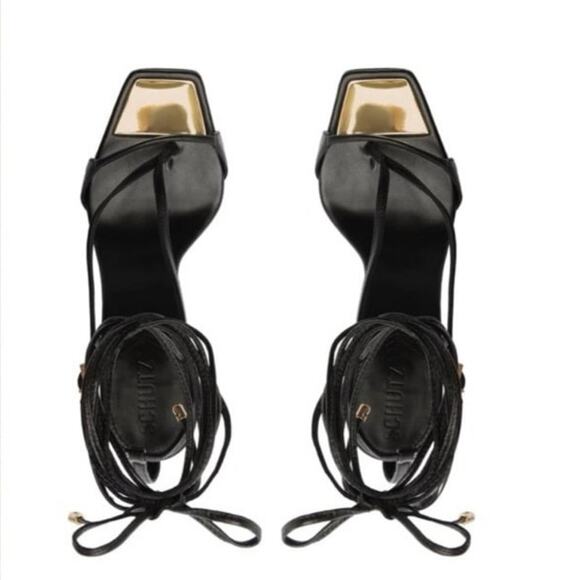 NWT SCHUTZ VIKKI BLACK STRAPPY HEEL Women’s Size 10 - Picture 2 of 11